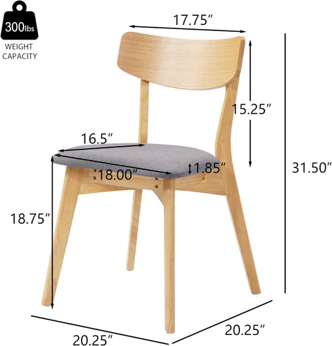 Vista 4 de Juego de 2 sillas de comedor, sillas de comedor modernas de mediados de siglo con respaldo curvo y patas de madera, marco tapizado en acabado nogal