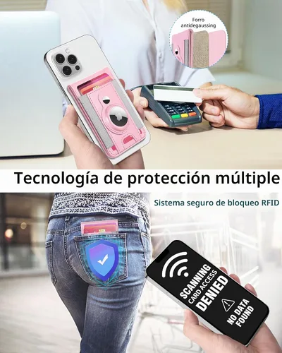 Vista 6 de ExtreLife para Cartera Magsafe con Soporte para Airtag, Cartera Magnética para iPhone Serie 17/16/15/14/13/12, Soporte para 9 Tarjetas, Ventana