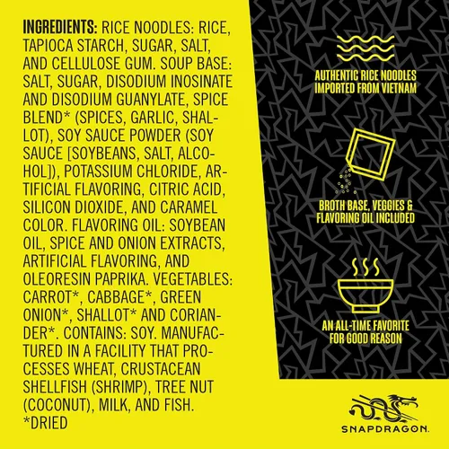 Vista 3 de Snapdragon Pho Bowls - Paquete de 6 fideos instantáneos con caldo de carne vietnamita para sorber y fideos de taza de arroz sin gluten. Microondas