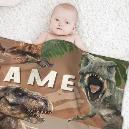 Vista 27 de Manta de regalo personalizada de dinosaurio con nombre para niñas, niños, recién nacidos, dinosaurio, manta personalizada para envolver al bebé
