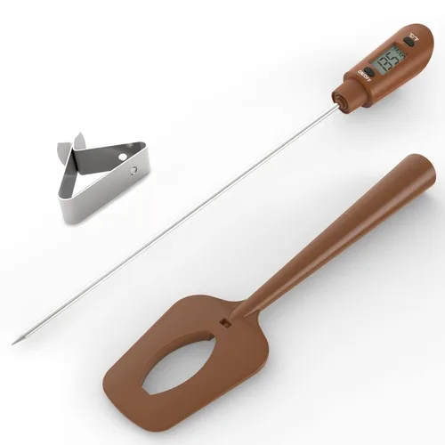 Vista 9 de Efeng Termómetro digital de caramelos, espátula, termómetro de carne con clip para olla y sonda de 9 pulgadas, termómetro digital de lectura Blanco
