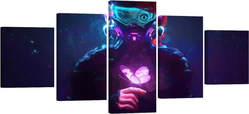 Vista 13 de Lienzo decorativo para pared, diseño de ciudad futurista Cyberpunk para sala de estar, impresión multipanel, obra de arte de cocina, pintura