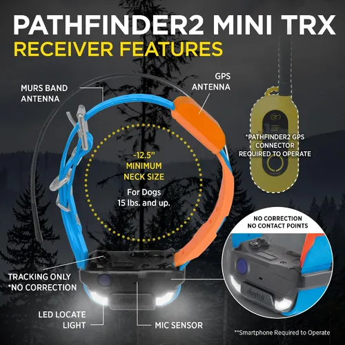Vista 2 de Dogtra Pathfinder 2 Mini TRX Receptor adicional Perro Rastreador GPS LED Collar Azul Claro Compatible Reloj Inteligente Recargable Impermeable Mapas