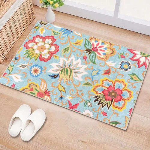 Vista 25 de Beeiva Alfombras florales de entrada, lavables para interiores, ultra fina, de 2 x 3 pies, antideslizante, para cocina, tapete de cachemira suave