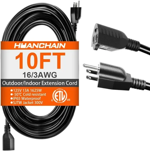 Vista 20 de HUANCHAIN Cable de extensión de 3 pies, calibre 16, negro, para interiores y exteriores, resistente al agua, flexible para clima frío, 3 puntas