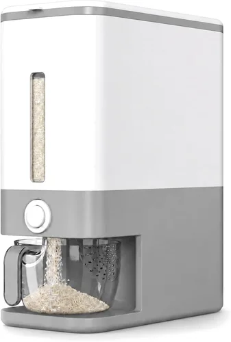 Vista 8 de Proarea Rice Dispenser 25 Lbs, Airtight Grain Rice Storage Container with Measuring Cup, One-Touch Dry Food Dispenser for Kitchen Pantry, Clear
