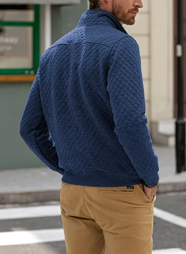 Vista 2 de JMIERR Sudadera acolchada para hombre, casual, de manga larga, cuello alto, con botones