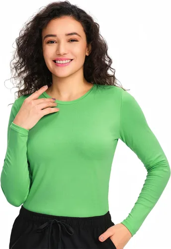 Vista 23 de COZYFIT Camisetas de Scrub de Manga Larga para Mujer - Camiseta Cómoda para Usar Debajo del Uniforme Blanco