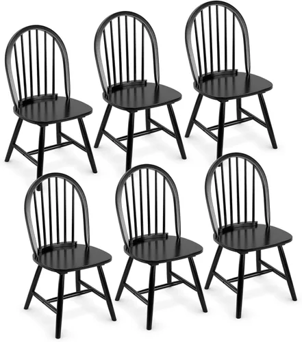Vista 11 de POWERSTONE Juego de 2 sillas de comedor, sillas Windsor de madera con respaldo de husillo, silla de comedor de granja, silla de cocina, color negro