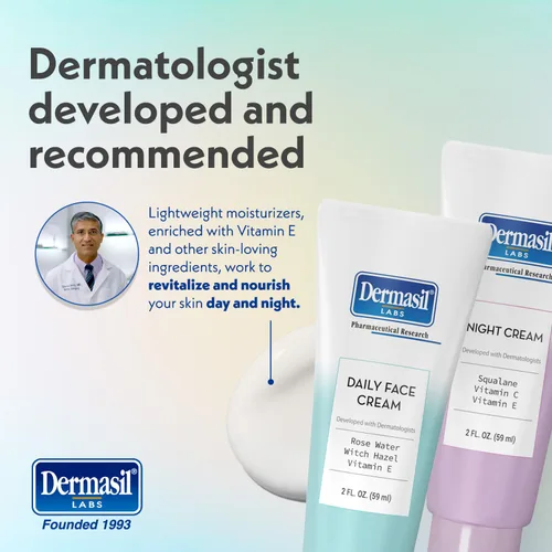 Vista 4 de Dermasil Crema hidratante facial variada, paquete de 2 – Crema facial diaria con hamamelis y agua de rosas + crema de noche con vitamina C