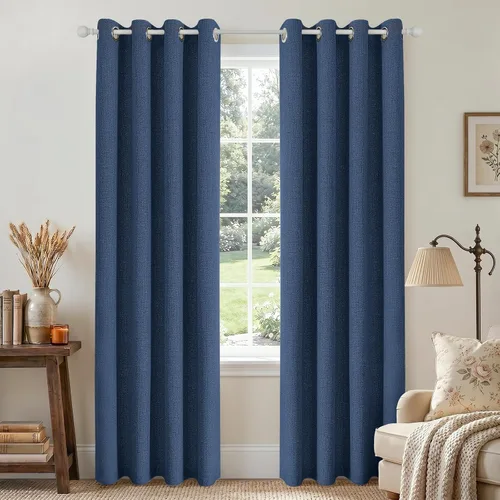 Vista 36 de Joydeco Cortinas negras 100% opacas para dormitorio, oscurecimiento de habitación, aislamiento térmico, cortinas cortas texturizadas con ojales