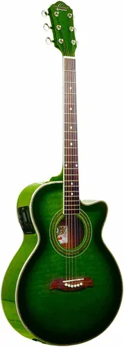 Vista 2 de Oscar Schmidt guitarra acústica-eléctrica de 6 cuerdas OG10CE con cutaway. Azul transparente con flameado (OG10CEFTBL-A)