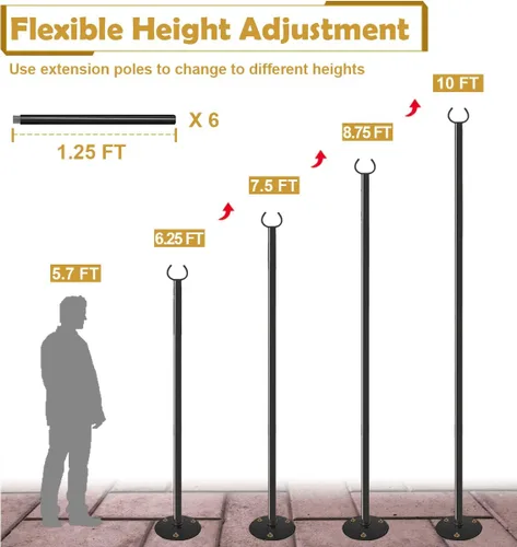 Vista 3 de Soporte de poste de luz para exteriores de 10 pies para suelo duro, poste de luz de globo ajustable para colgar al aire libre, decoración
