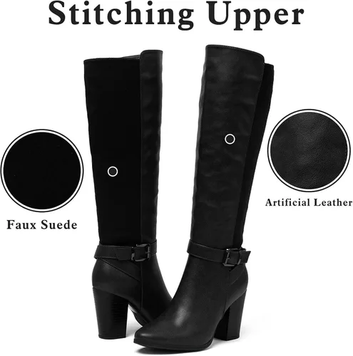 Vista 4 de Botas de tacón alto hasta la rodilla para mujer con cremallera y tacón grueso