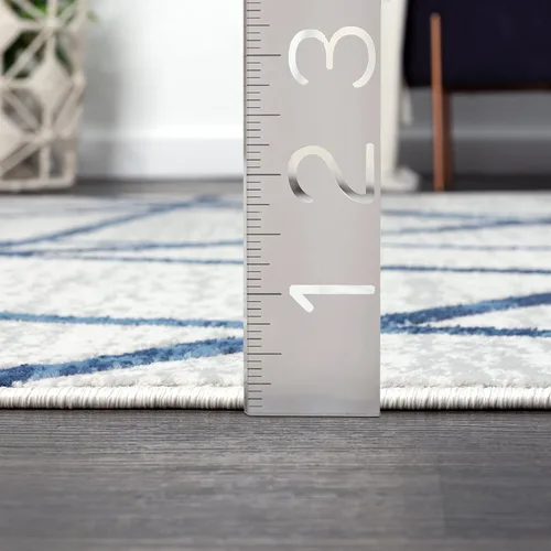 Vista 2 de Abani Atlas - Alfombra de área azul y gris, de 4 x 6 pies, diseño cruzado, duradera, no desprende pelusa, fácil de limpiar