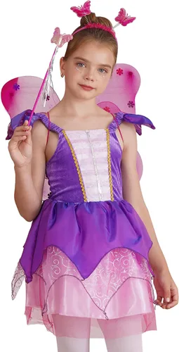 Vista 4 de Yartina Disfraz de princesa Tinker-Bell para niños, disfraz de elfo, carnaval, cosplay, con alas de aro para el pelo