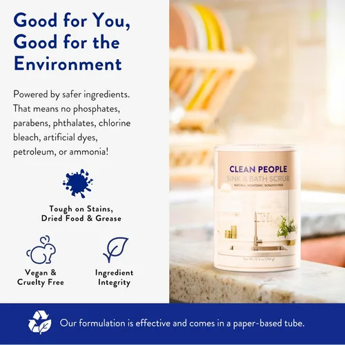Vista 2 de THE CLEAN PEOPLE Exfoliante para fregadero y baño: frota suavemente las manchas difíciles, la grasa y la mugre, pule los arañazos y elimina