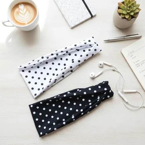 Vista 2 de TERSE Diademas para mujer, bandas de pelo de lunares de moda para yoga, entrenamiento, todos los días, bandas anchas y gruesas para la cabeza
