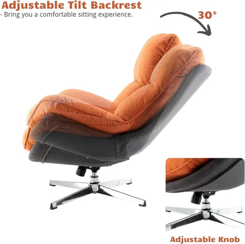 Vista 6 de HEAH-YO Silla giratoria decorativa, moderna silla de sala de estar con respaldo, silla de lectura tapizada de lino sin brazos para dormitorio