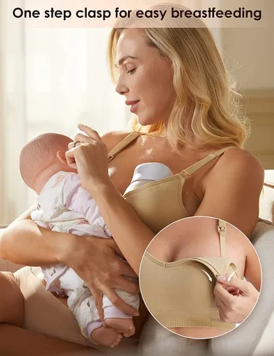 Vista 2 de Pumping Bra for Breastfeeding Supportive Workout Racerback Nursing & Maternity Bra Wirefree Yoga Sport Bra