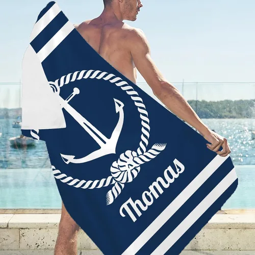 Vista 4 de Toallas de playa personalizadas para adultos y niños con nombres, toallas de playa personalizadas para hombres y mujeres, toalla de baño