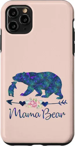 Vista 13 de Teal Blue Purple Floral Mama Bear and One Cub Light Pink Case for iPhone 17