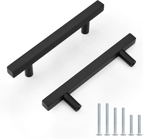 Vista 19 de Probrico Paquete de 5 manijas de gabinete, color negro, 2-1/2 pulgadas (2.520 in), barra cuadrada en T, manijas de gabinete de cocina, tiradores