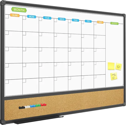 Vista 9 de JILoffice Calendario de Pizarra Blanca de Borrado en Seco - Calendario de Pizarra Blanca Magnética Mensual 24 X 18 Pulgadas, Marco de Aluminio Negro