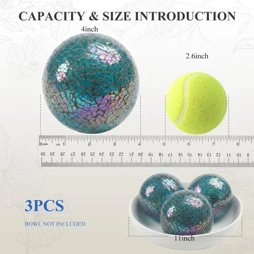 Vista 2 de DomeStar Juego de 3 bolas decorativas de 4 pulgadas de turquesa para cuencos, bolas de vidrio para centros de mesa, esfera de mosaico para Multicolor