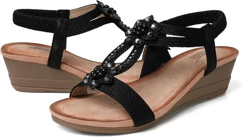 Vista 4 de SHIBEVER Womens Wedge Sandals Dressy: Comfortable Low Heels Sandals Summer 2702-negro