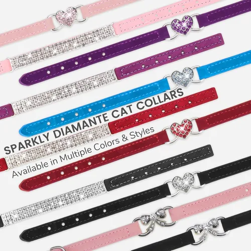 Vista 7 de BINGPET collar ajustable para gatos, de terciopelo suave, seguro, collares Bling diamante con cascabel, Adjustable, Negro Negro