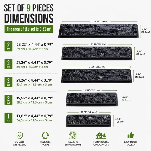 Vista 4 de SvitMolds Moldes de Hormigón Set de Bricolaje 9 Moldes de Plástico para Hormigón, Yeso, Pared, Piedra, Cemento, Azulejos, Molde ABS Piedras