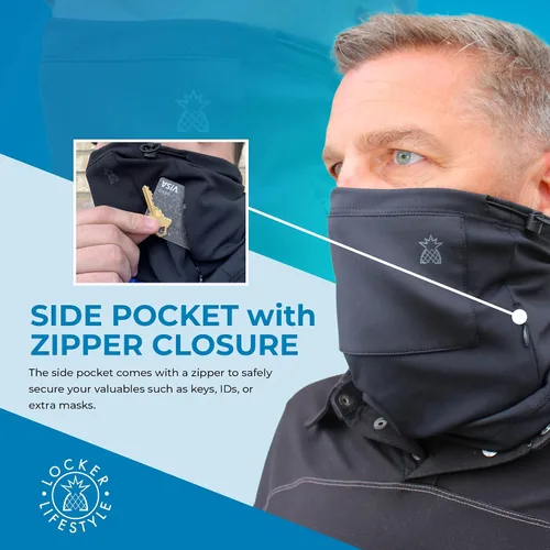 Vista 3 de Locker Lifestyle 4PC Neck Gaiter, Adjustable Neck Gaiter Balaclava with Filters, Face Cover with Side Pocket