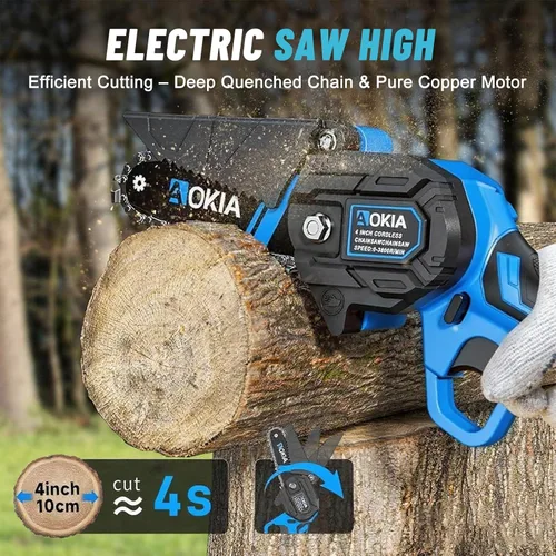 Vista 8 de AOKIA - Mini motosierra eléctrica inalámbrica, pequeña de 20V, de mano, con batería y cargador, sierra operada por batería para uso doméstico