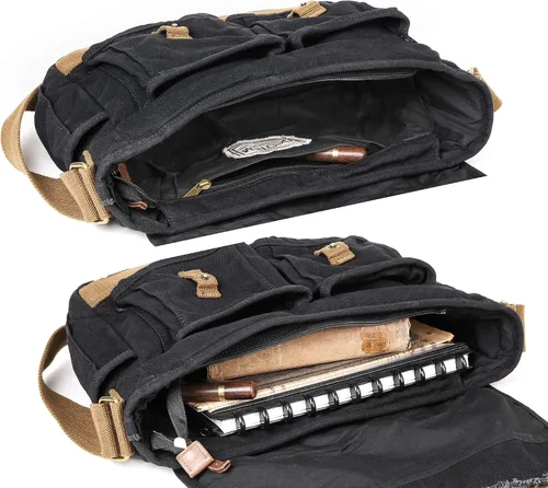 Vista 6 de GOOTIUM Canvas Messenger Bag - Vintage Shoulder Bag Frayed Style Boho Purse