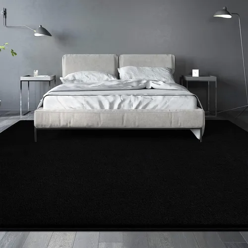 Vista 5 de Alfombras grandes para sala de estar, dormitorio, alfombra negra de 4 x 6 pies, alfombra shag minimalista moderna, alfombra suave, gruesa y cómoda