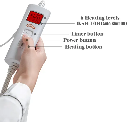 Vista 5 de SAFER Manta térmica eléctrica con panel de control LCD, 6 niveles de calefacción y 10 ajustes de temporizador, apagado automático, lavable a