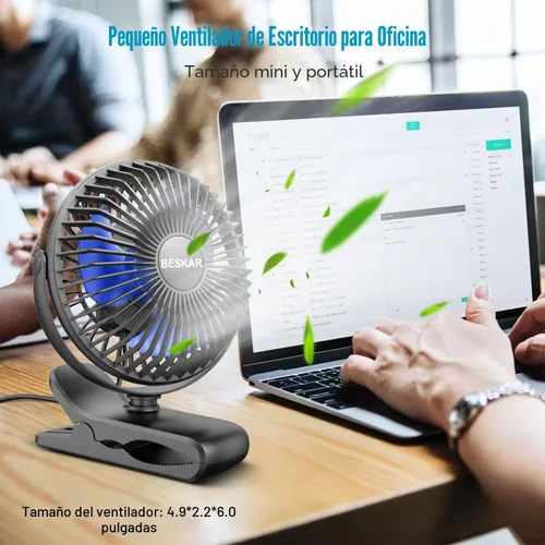 Vista 2 de BESKAR Ventilador de clip alimentado por USB, ventilador portátil de 6 pulgadas con cable, 3 velocidades de flujo de aire fuerte, ventilador pequeño