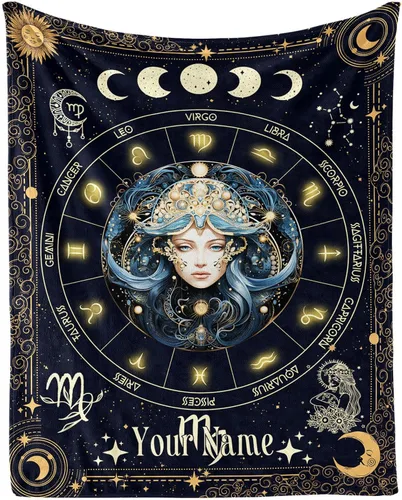 Vista 23 de Manta del Zodiaco Acuario para Niños y Niñas, Diseño Temático de Astrología Secreta Impreso, Mantas de Tiro para Niños, Regazo, Silla, Manta Suave