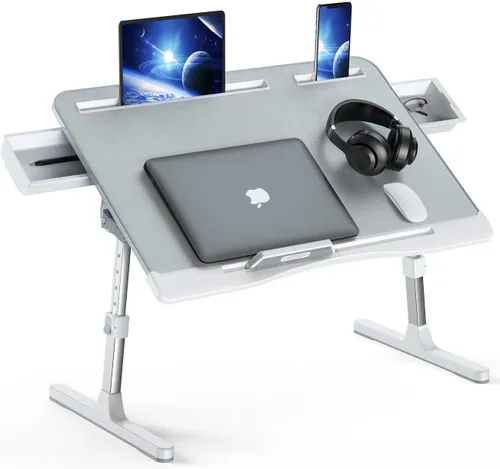 Vista 7 de Escritorio con bandeja de cama para laptop con alturas y ángulos ajustables, escritorio plegable resistente mejorado para cama/sofá/suelo