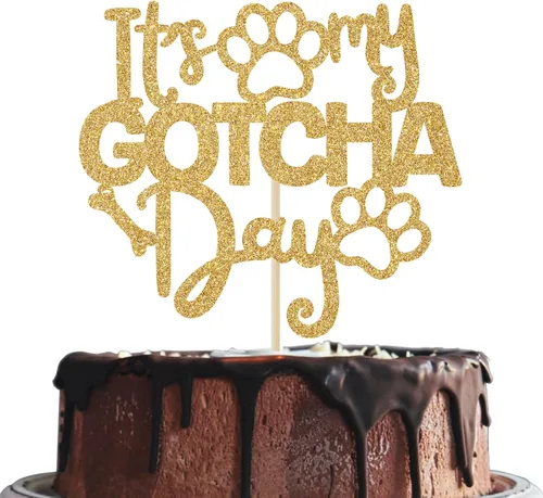 Vista 8 de It's My Gotcha Day - Decoración para tartas con purpurina negra, feliz día de Gotcha, decoración de fiesta del día de adopción de mascotas