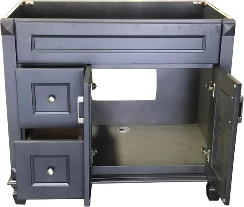 Vista 4 de Gabinete de madera maciza metálica de carbono para baño, 36 pulgadas de ancho x 21 pulgadas de profundidad x 32 pulgadas de alto (cajones izquierdos)