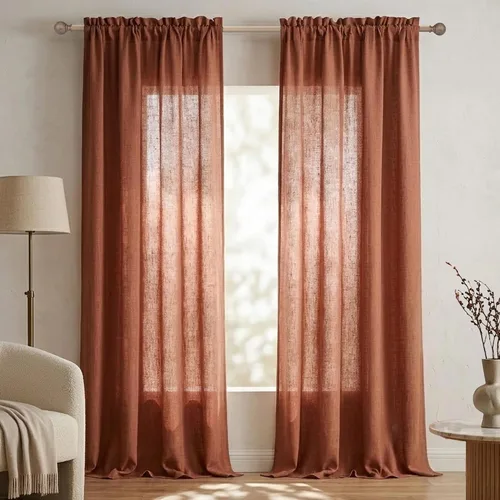 Vista 10 de Mrs.Naturall - Cortinas transparentes con bolsillo para barra de 36x63 pulgadas de lino mezclado negro