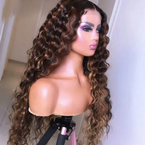 Vista 14 de Peluca de cabello humano con encaje frontal transparente HD 1B 27 de color degradado 1B 27, con nudos blanqueados, densidad del 180%, prearrancada