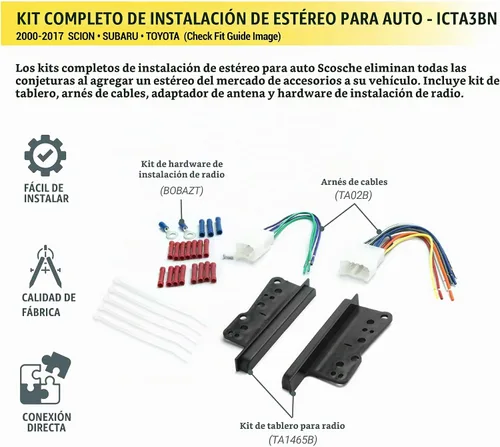 Vista 2 de Scosche ICTA3BN - Kit de instalación de radio doble DIN y arnés compatible con vehículos seleccionados Scion, Subaru y Toyota 2000-2017, kit