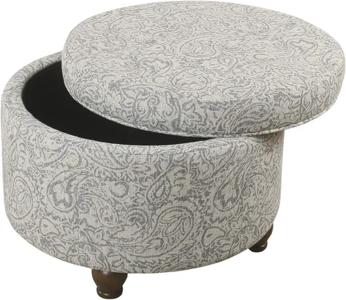Vista 14 de Homepop Decoración del hogar Otomana redonda tapizada de almacenamiento Otomana con almacenamiento para sala de estar y dormitorio (negro Geo)