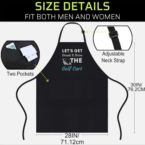 Vista 3 de Delantal de golf negro - Camiseta divertida para mujer, para emborracharse y conducir el carrito de golf, delantales de cocina negros, Negro