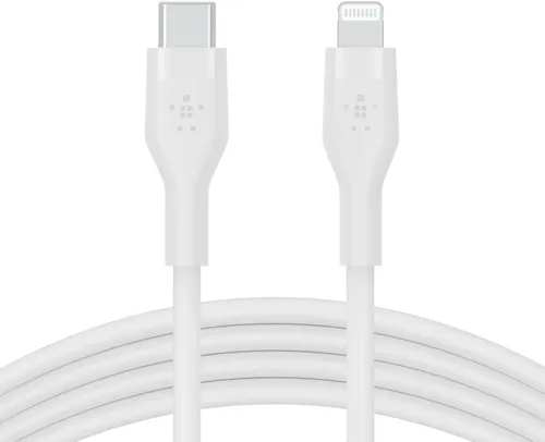 Vista 8 de Belkin BoostCharge Flex Cable USB-C a Lightning de silicona (3.3 ft/3.3 pies), cable de carga certificado MFi para la serie de iPhone con clip