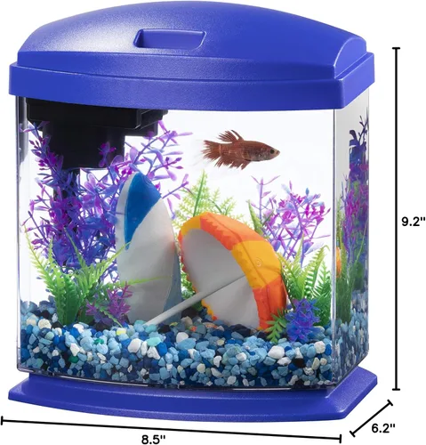 Vista 9 de Aqueon Kit de Acuario Pequeño LED MiniBow con Tecnología SmartClean, Azul, 1 Galón