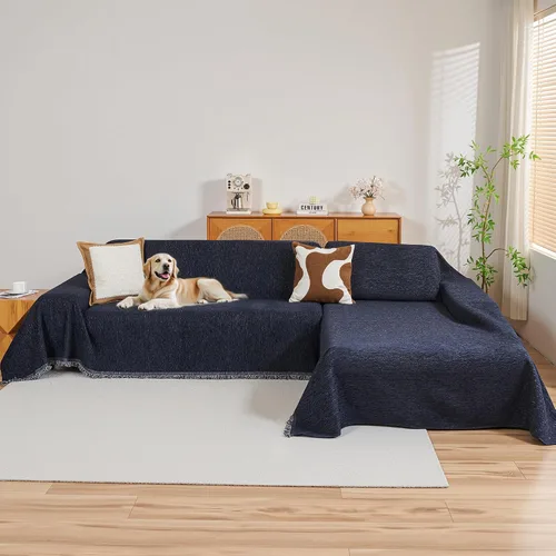 Vista 14 de MYSKY HOME Funda para sofá seccional, 2 piezas de fundas de sofá de felpilla para sofá en L, protector de muebles para mascotas, niños, funda